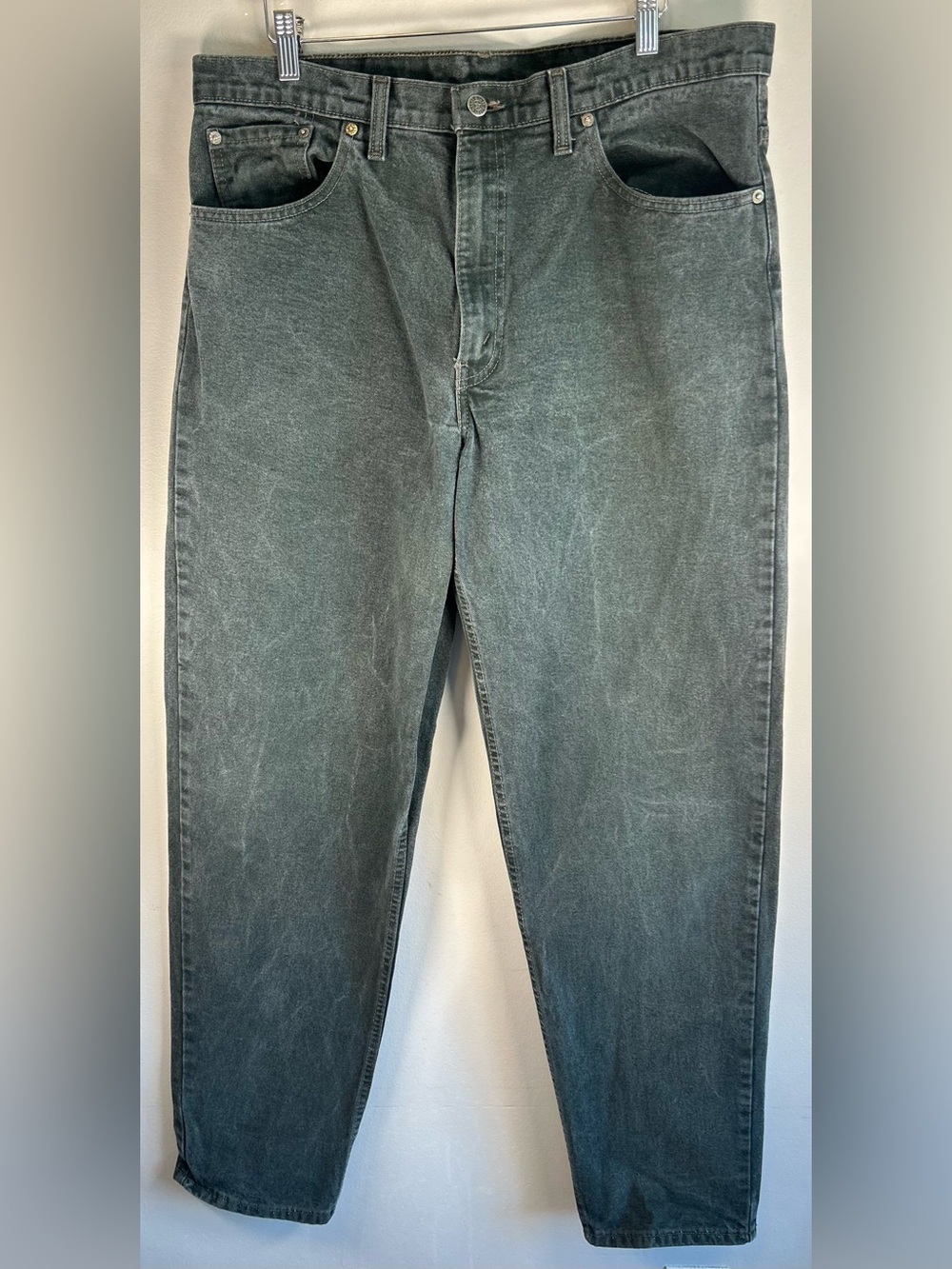 Vintage Levis Green Denim Jeans Relaxed Fit Tapered Leg 36x33 Made In Canada EUC